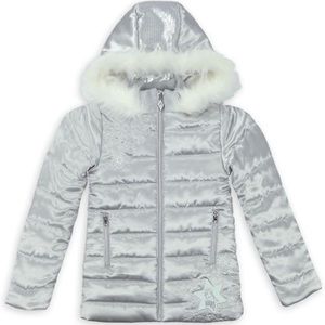 NWT- Disney Frozen Hooded Winter Jacket for Girls Size 5/6-Silver with fur